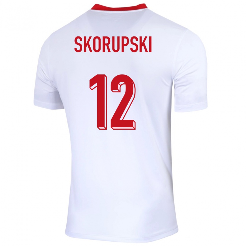 גברים פולין לוקאש סקורופסקי #12 לבן ג'רזי ביתית 24-26 חולצה קצרה
