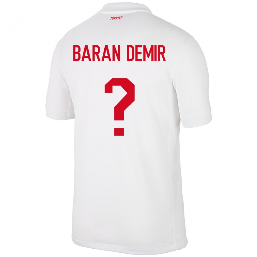 גברים טורקיה Tuna Baran Demir #0 לבן ג'רזי ביתית 24-26 חולצה קצרה