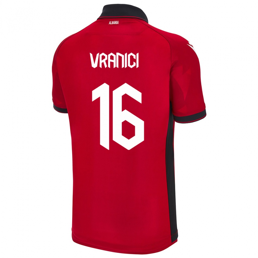 גברים אלבניה Dean Vranici #16 אָדוֹם ג'רזי ביתית 24-26 חולצה קצרה