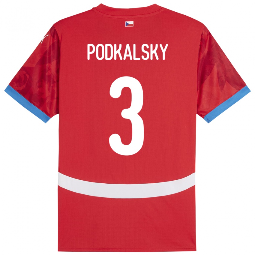 גברים צ'כיה Jakub Podkalsky #3 אָדוֹם ג'רזי ביתית 24-26 חולצה קצרה