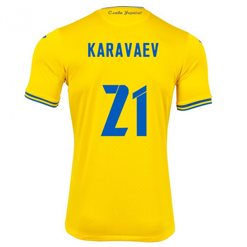 גברים אוקראינה אולכסנדר קראבייב #21 צהוב ג'רזי ביתית 24-26 חולצה קצרה