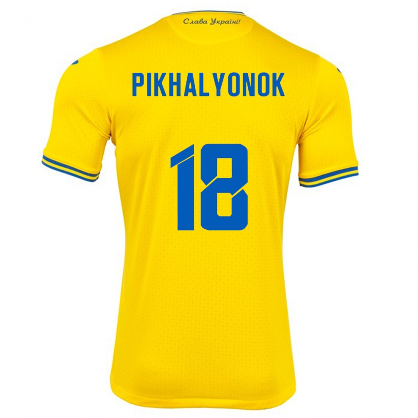 גברים אוקראינה אולכסנדר פיכאליונוק #18 צהוב ג'רזי ביתית 24-26 חולצה קצרה