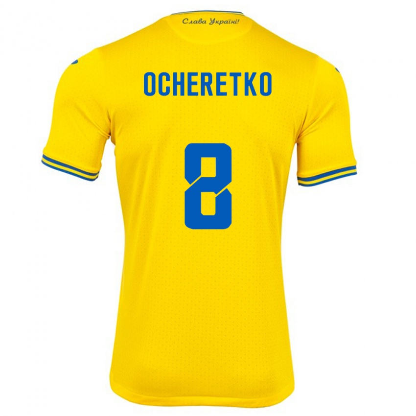 גברים אוקראינה אולג אוצ'רטקו #8 צהוב ג'רזי ביתית 24-26 חולצה קצרה