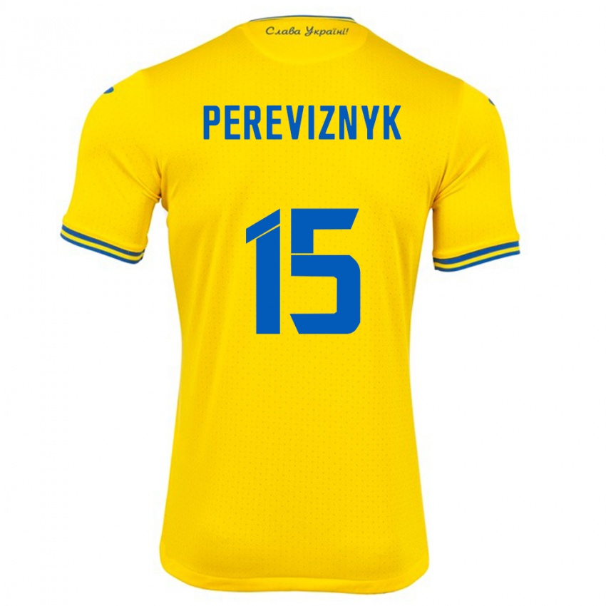 גברים אוקראינה Khrystyna Pereviznyk #15 צהוב ג'רזי ביתית 24-26 חולצה קצרה