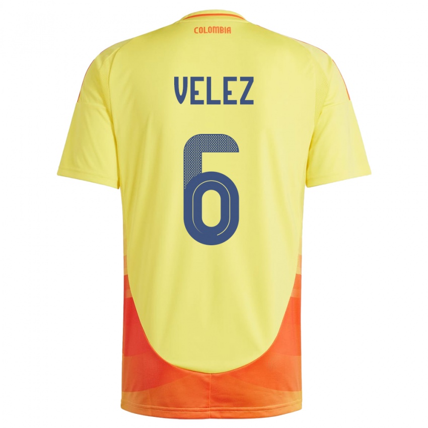 גברים קולומביה Jhon Vélez #6 צהוב ג'רזי ביתית 24-26 חולצה קצרה
