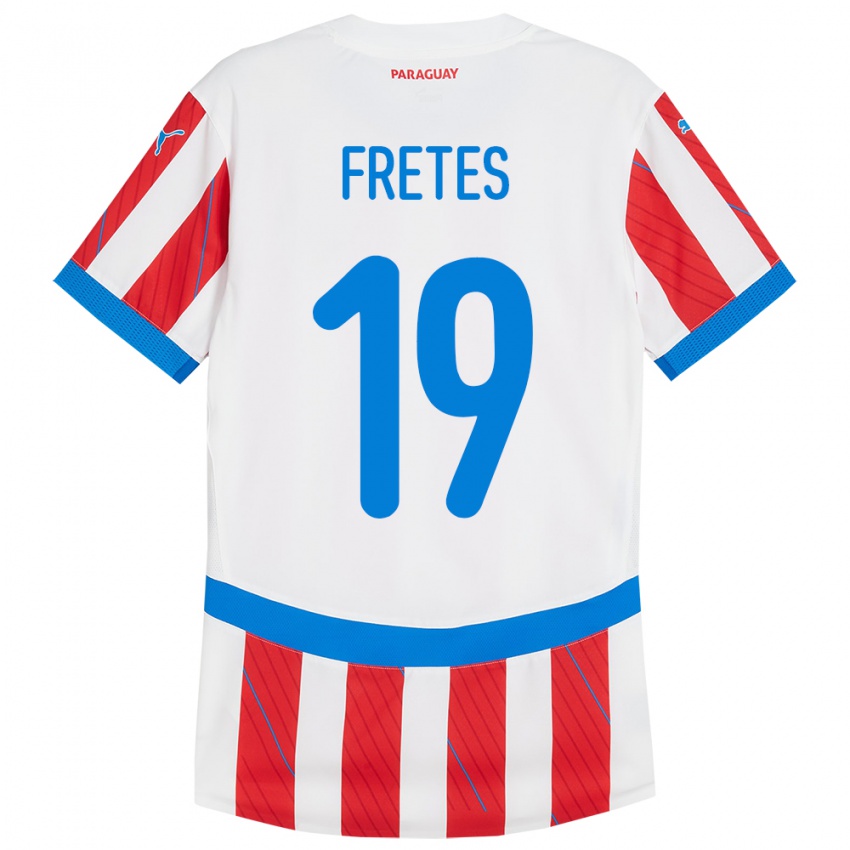 גברים פרגוואי Alexis Fretes #19 לבן אדום ג'רזי ביתית 24-26 חולצה קצרה