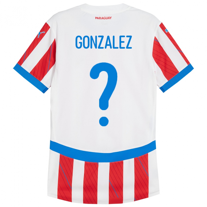 גברים פרגוואי Antonio González #0 לבן אדום ג'רזי ביתית 24-26 חולצה קצרה