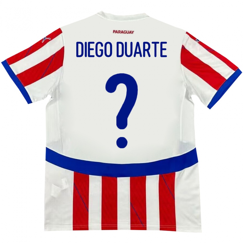 גברים פרגוואי Diego Duarte #0 לבן אדום ג'רזי ביתית 24-26 חולצה קצרה