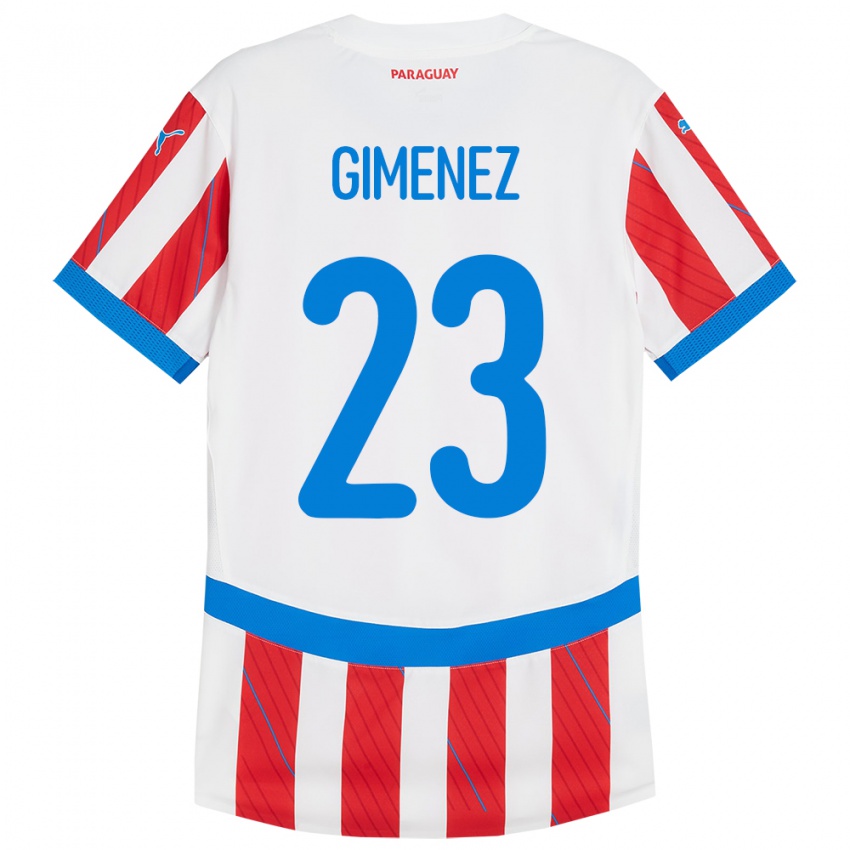 גברים פרגוואי Miguel Giménez #23 לבן אדום ג'רזי ביתית 24-26 חולצה קצרה