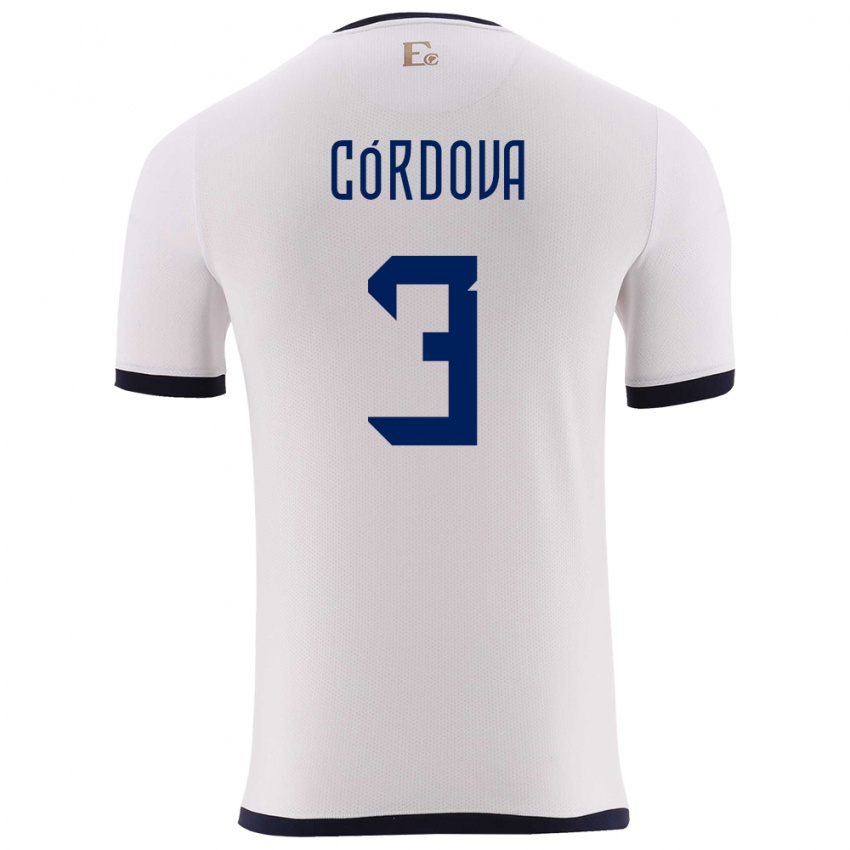 גברים אקוודור לואיס קורדובה #3 לבן הרחק ג'רזי 24-26 חולצה קצרה