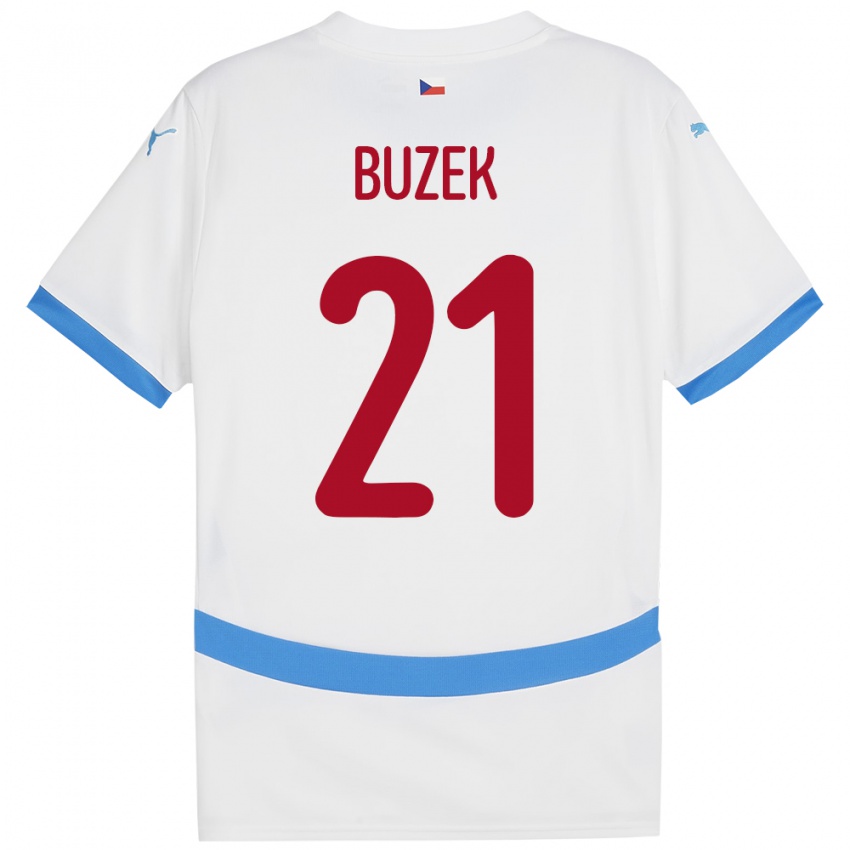 גברים צ'כיה Alexandr Buzek #21 לבן הרחק ג'רזי 24-26 חולצה קצרה