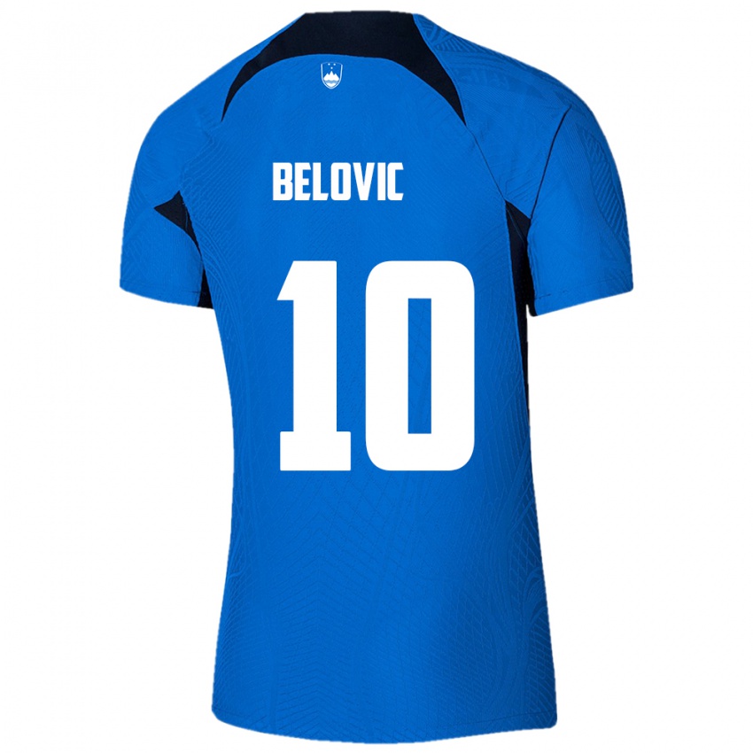 גברים סלובניה Nik Belovic #10 כְּחוֹל הרחק ג'רזי 24-26 חולצה קצרה