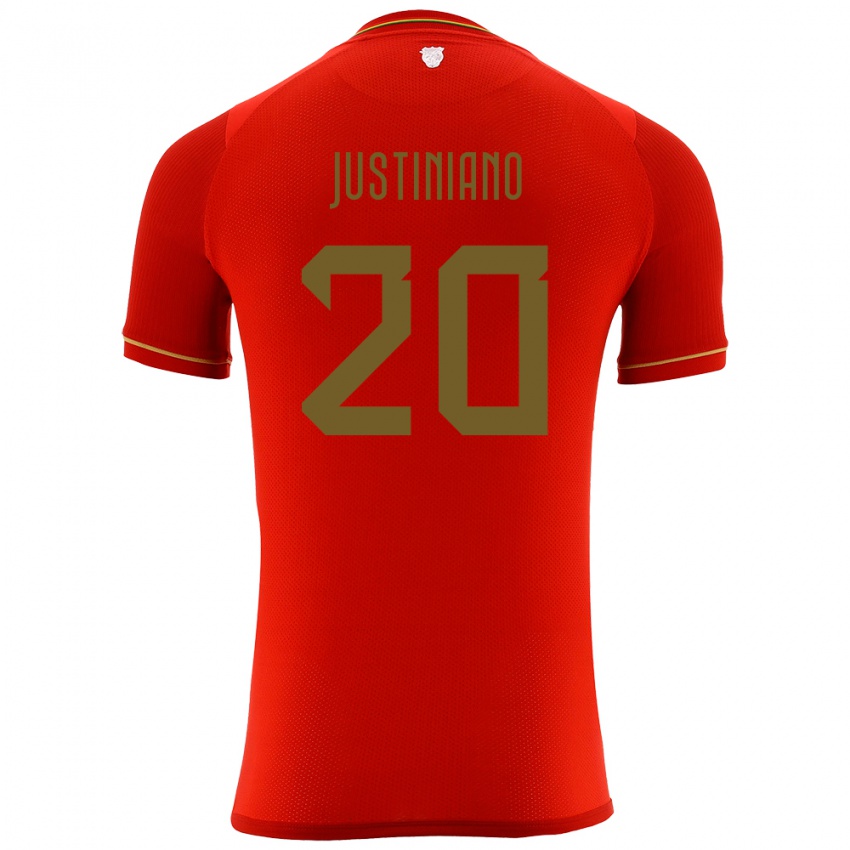 גברים בוליביה Leonardo Justiniano #20 אָדוֹם הרחק ג'רזי 24-26 חולצה קצרה