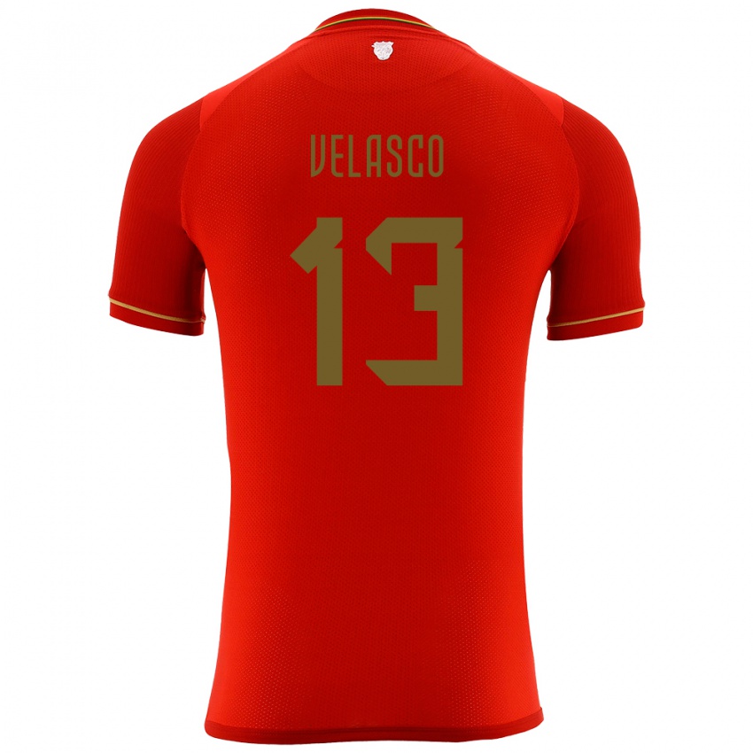 גברים בוליביה Jhon Velasco #13 אָדוֹם הרחק ג'רזי 24-26 חולצה קצרה
