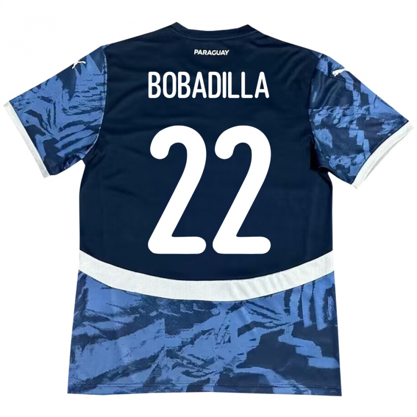 גברים פרגוואי Dylan Bobadilla #22 כְּחוֹל הרחק ג'רזי 24-26 חולצה קצרה