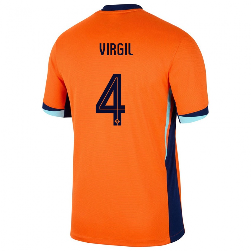 נשים הולנד וירג'יל ואן דייק #4 תפוז ג'רזי ביתית 24-26 חולצה קצרה