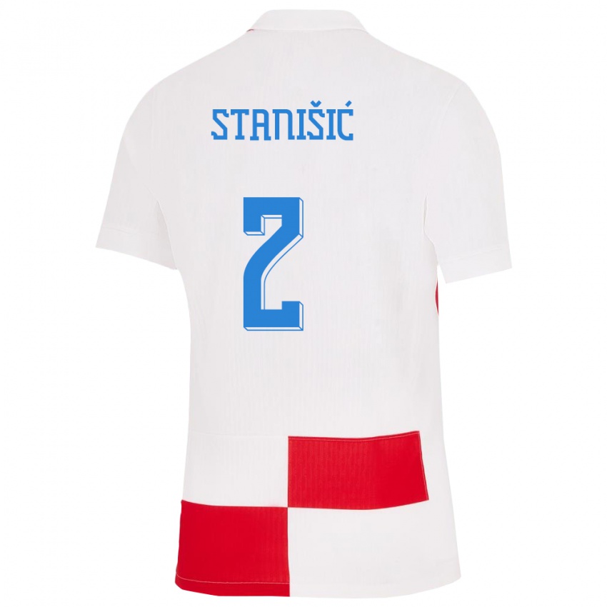 נשים קרואטיה יוסיפ סטנישיץ'כדורגן #2 לבן אדום ג'רזי ביתית 24-26 חולצה קצרה