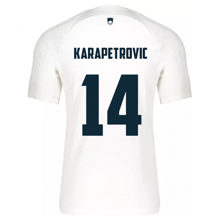 נשים סלובניה Luka Karapetrovic #14 לבן ג'רזי ביתית 24-26 חולצה קצרה