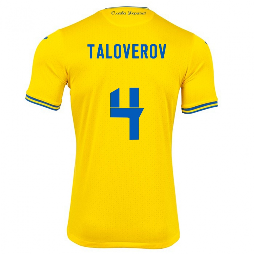 נשים אוקראינה Maksym Taloverov #4 צהוב ג'רזי ביתית 24-26 חולצה קצרה