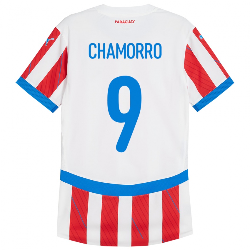 נשים פרגוואי Lice Chamorro #9 לבן אדום ג'רזי ביתית 24-26 חולצה קצרה