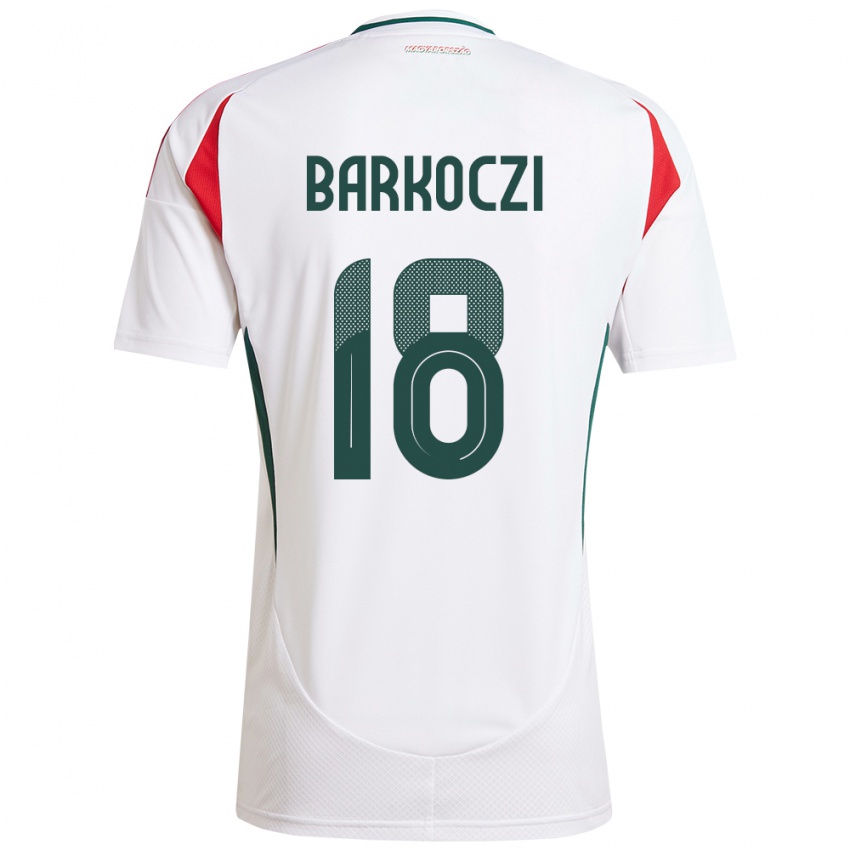 נשים הונגריה Barnabás Barkóczi #18 לבן הרחק ג'רזי 24-26 חולצה קצרה