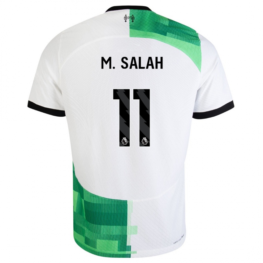 ילדים מוחמד סלאח #11 לבן ירוק הרחק ג'רזי 2023/24 חולצה קצרה