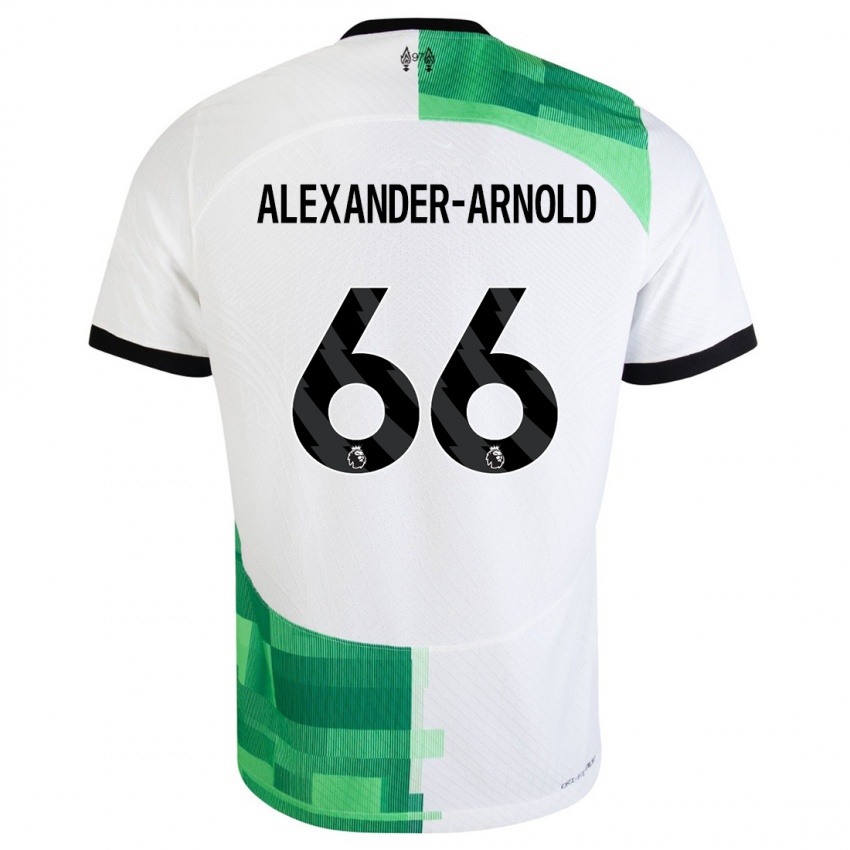 ילדים טרנט אלכסנדר-ארנולד #66 לבן ירוק הרחק ג'רזי 2023/24 חולצה קצרה
