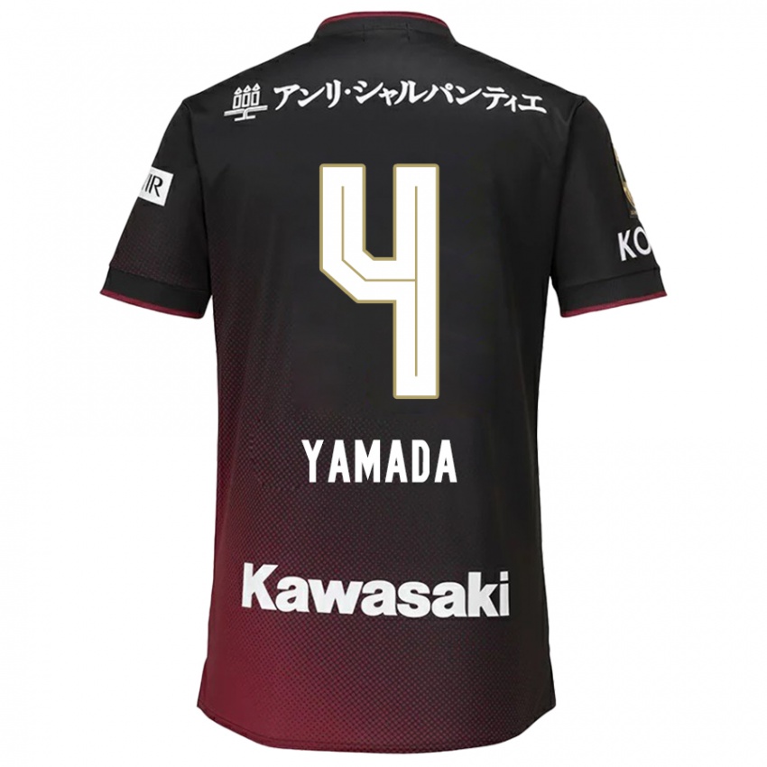 ילדים Kaito Yamada #4 שחור אדום ג'רזי ביתית 2024/25 חולצה קצרה