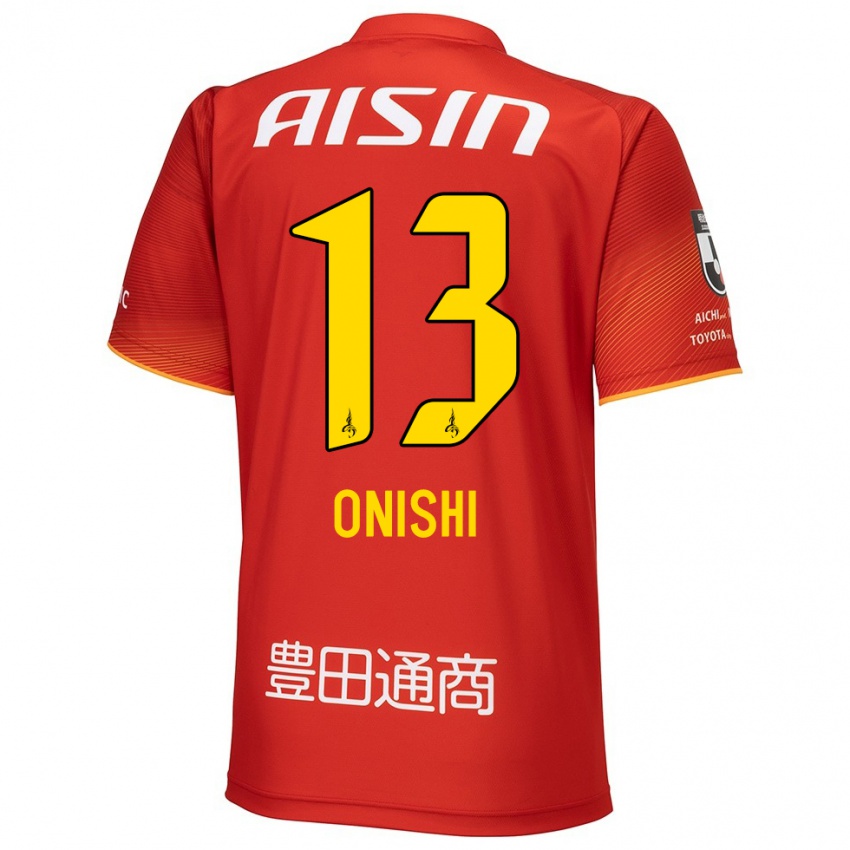 ילדים Ritsu Onishi #13 אדום לבן צהוב ג'רזי ביתית 2024/25 חולצה קצרה