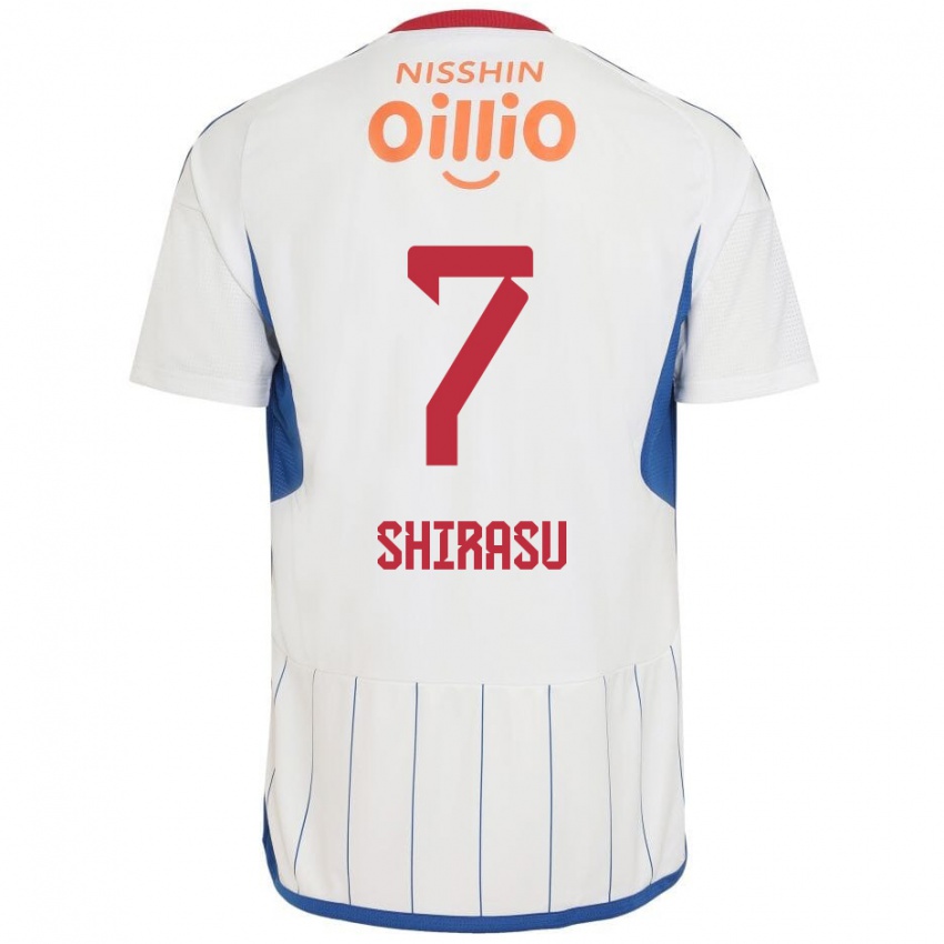 ילדים Kento Shirasu #7 לבן כחול אדום הרחק ג'רזי 2024/25 חולצה קצרה