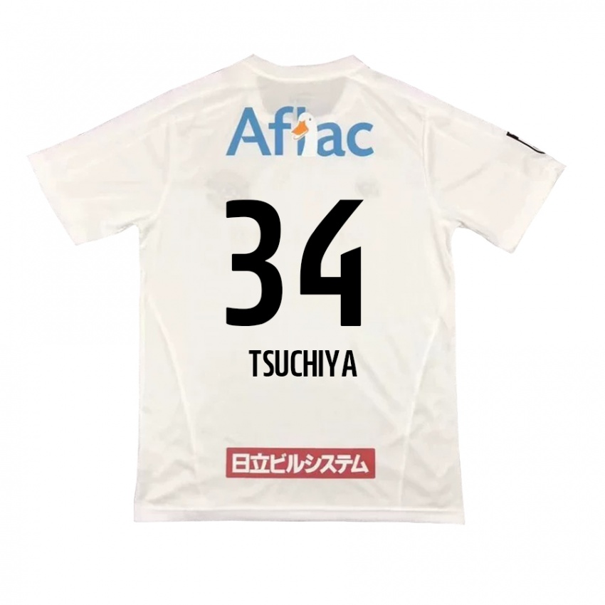 ילדים Takumi Tsuchiya #34 לבן שחור הרחק ג'רזי 2024/25 חולצה קצרה