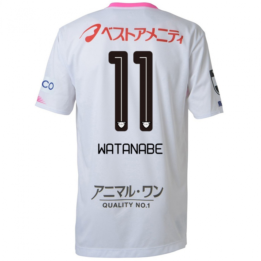 ילדים Shion Watanabe #11 לבן כחול ורוד הרחק ג'רזי 2024/25 חולצה קצרה