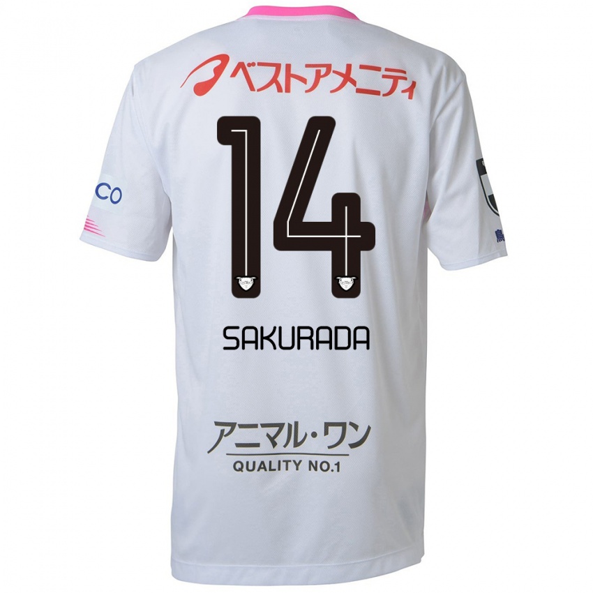 גברים Ryu Sakurada #14 לבן כחול ורוד הרחק ג'רזי 2024/25 חולצה קצרה