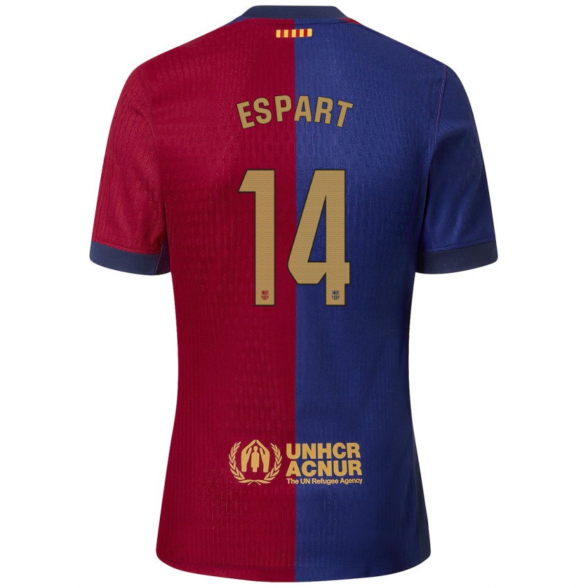 ילדים Xavi Espart #14 כחול אדום ג'רזי ביתית 2024/25 חולצה קצרה