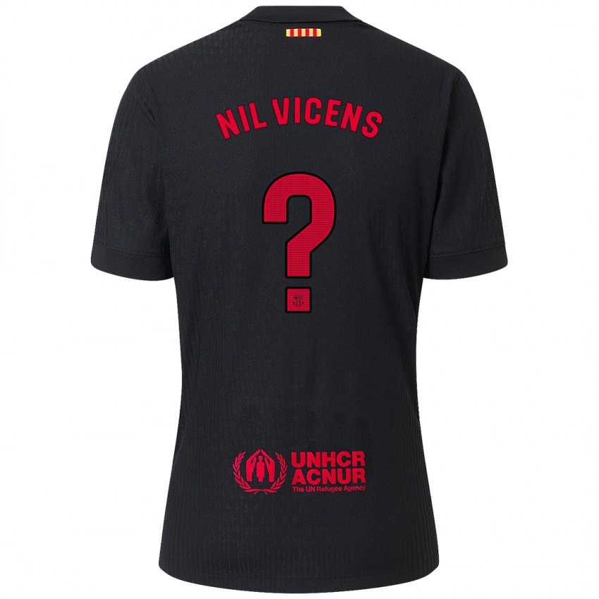 ילדים Nil Vicens #0 שחור אדום הרחק ג'רזי 2024/25 חולצה קצרה