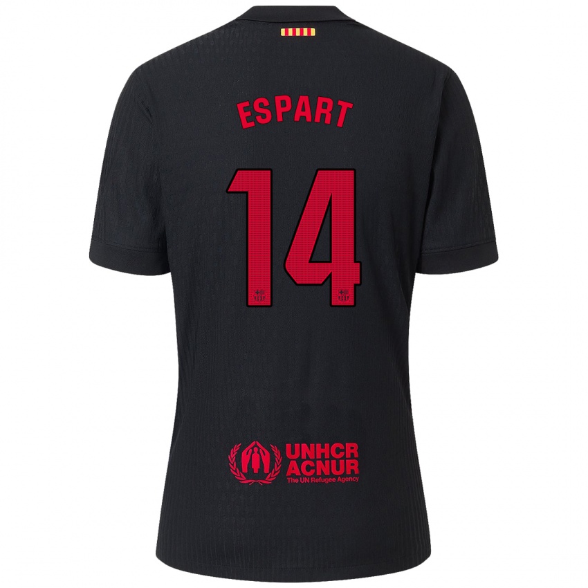 ילדים Xavi Espart #14 שחור אדום הרחק ג'רזי 2024/25 חולצה קצרה