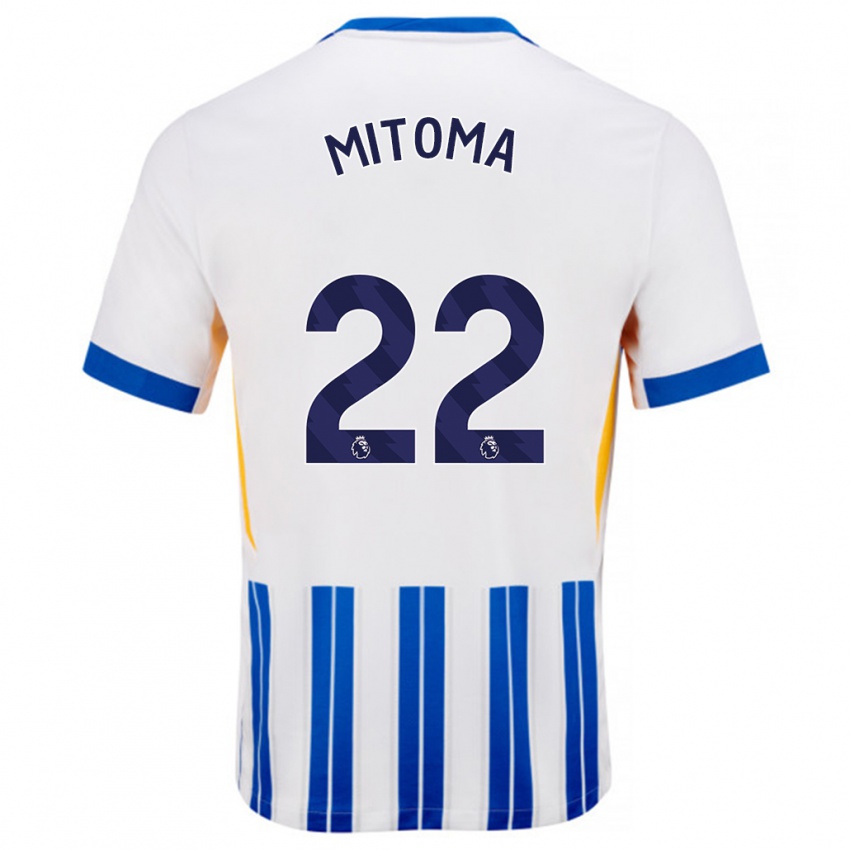 גברים Kaoru Mitoma #22 פסי סיכה כחולים לבנים ג'רזי ביתית 2024/25 חולצה קצרה