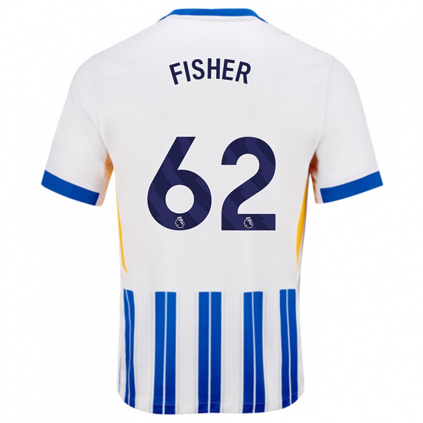 גברים Hugo Fisher #62 פסי סיכה כחולים לבנים ג'רזי ביתית 2024/25 חולצה קצרה