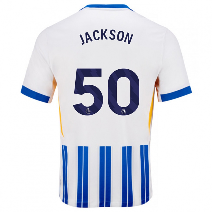 גברים Ben Jackson #50 פסי סיכה כחולים לבנים ג'רזי ביתית 2024/25 חולצה קצרה