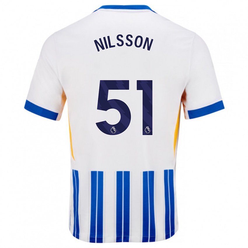 גברים Casper Nilsson #51 פסי סיכה כחולים לבנים ג'רזי ביתית 2024/25 חולצה קצרה