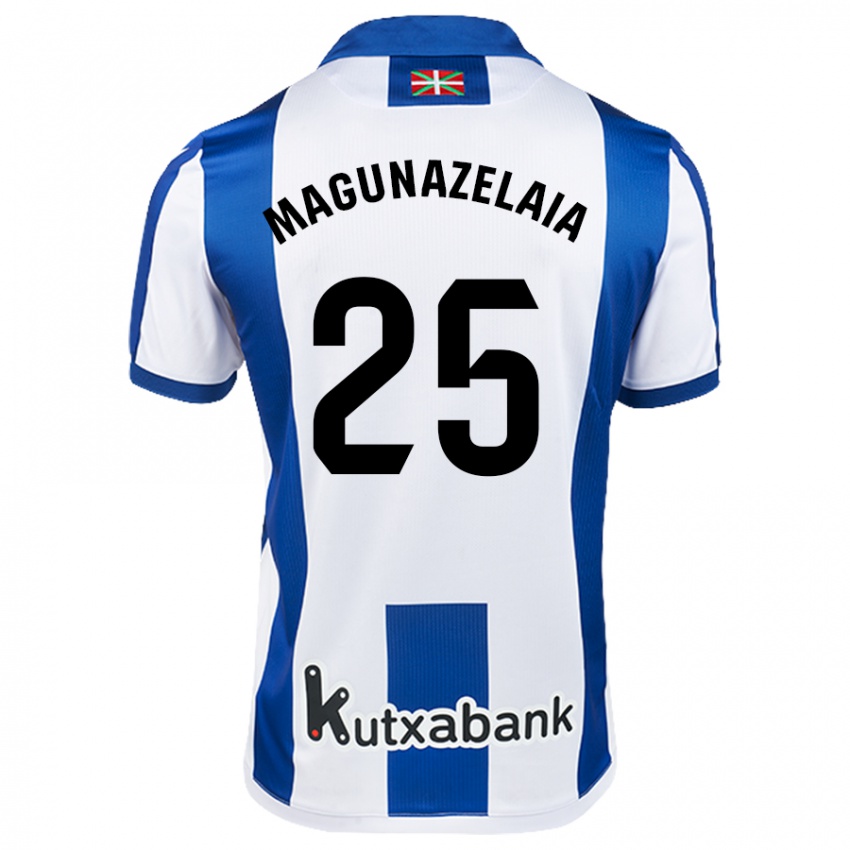 גברים Jon Magunazelaia #25 לבן כחול ג'רזי ביתית 2024/25 חולצה קצרה