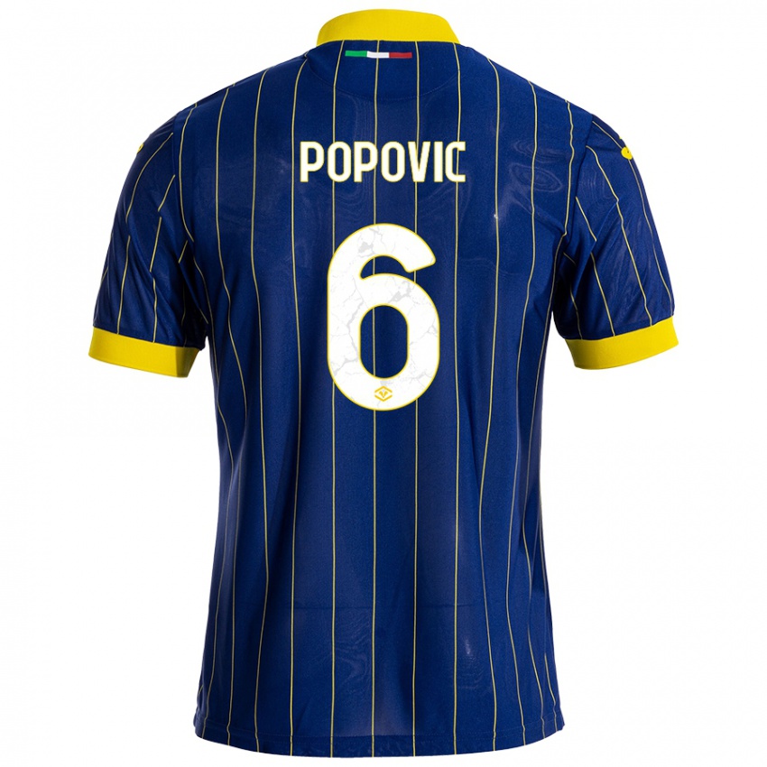 ילדים Andrej Popovic #6 כחול צהוב ג'רזי ביתית 2024/25 חולצה קצרה