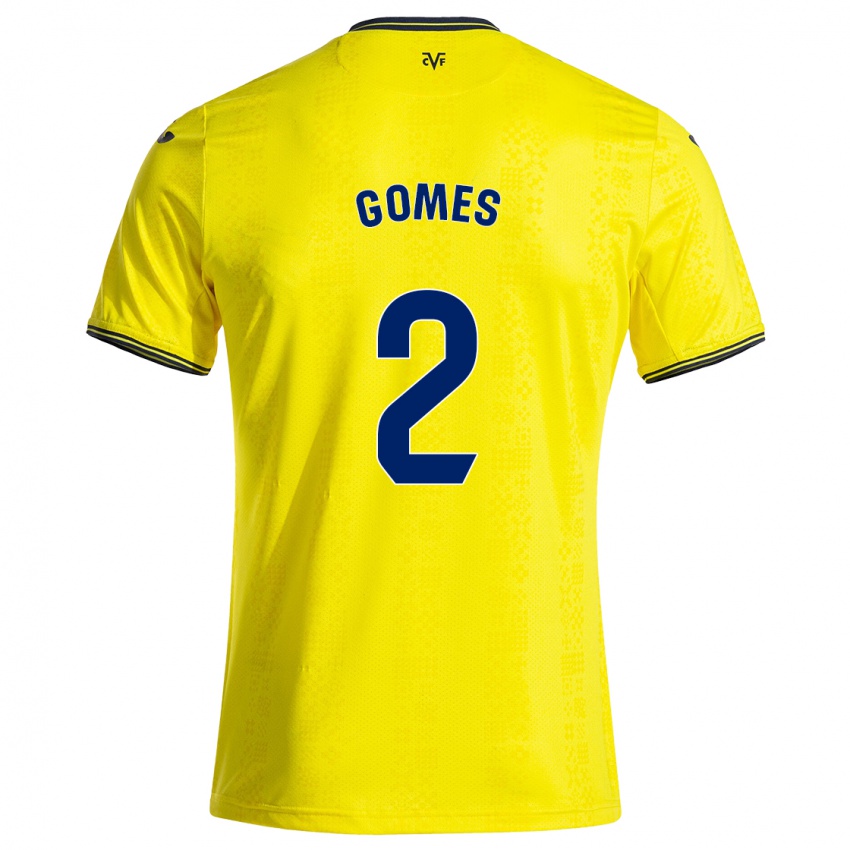 גברים Vique Gomes #2 צהוב שחור ג'רזי ביתית 2024/25 חולצה קצרה