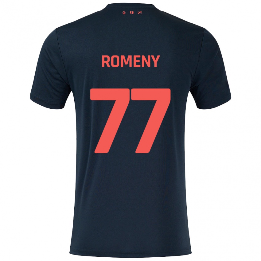 גברים Ole Romeny #77 שחור אדום הרחק ג'רזי 2024/25 חולצה קצרה