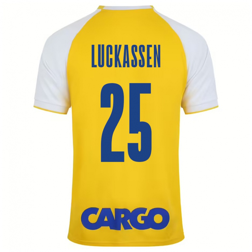 ילדים Derrick Luckassen #25 צהוב לבן ג'רזי ביתית 2024/25 חולצה קצרה