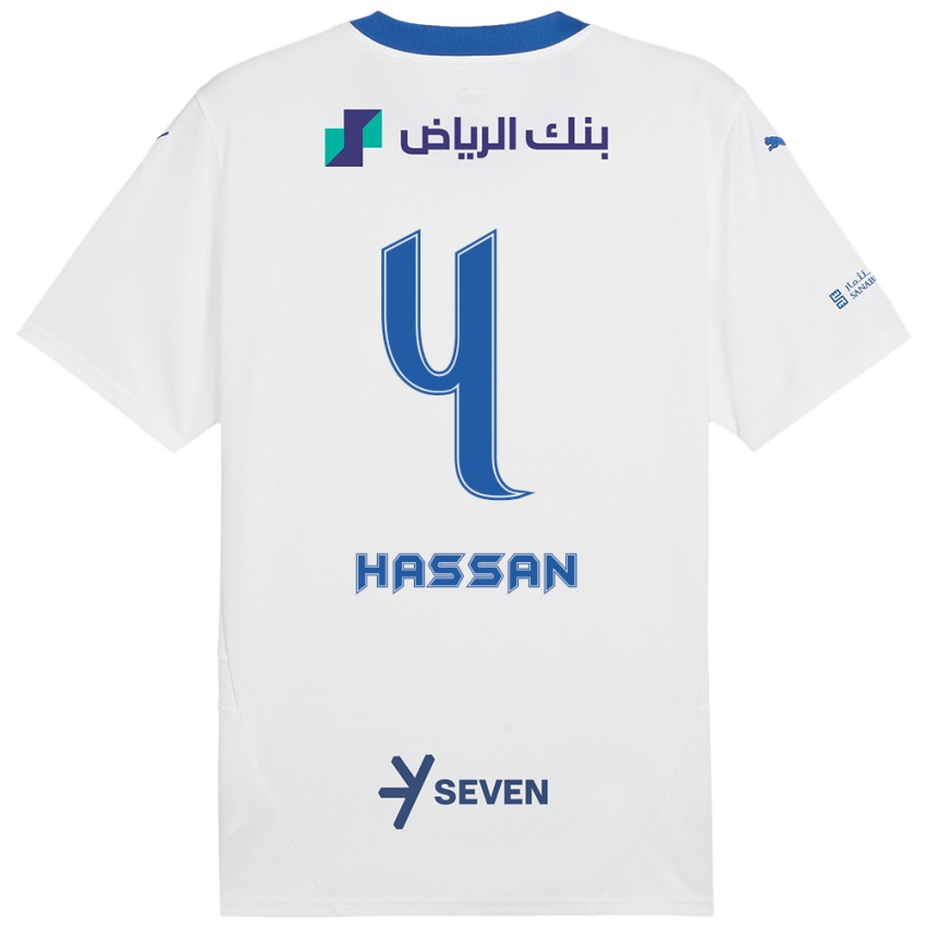 ילדים Eman Hassan #4 כחול לבן הרחק ג'רזי 2024/25 חולצה קצרה