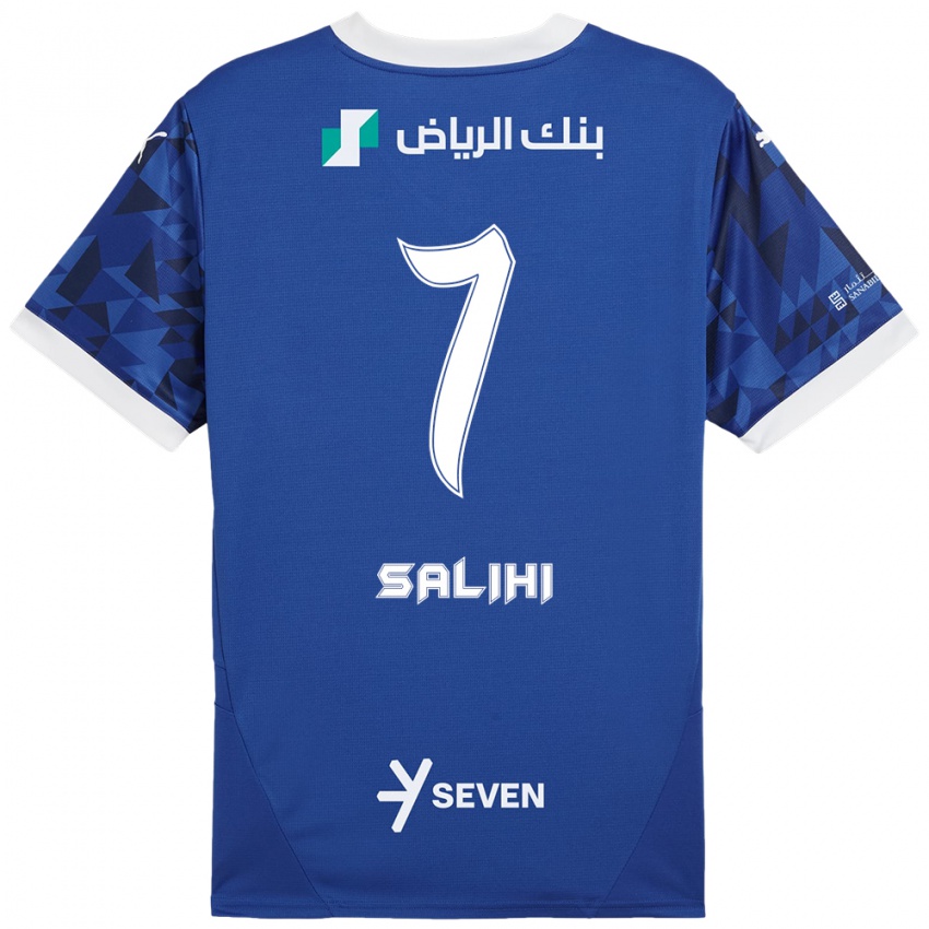 גברים Shokhan Salihi #7 כחול כהה לבן ג'רזי ביתית 2024/25 חולצה קצרה