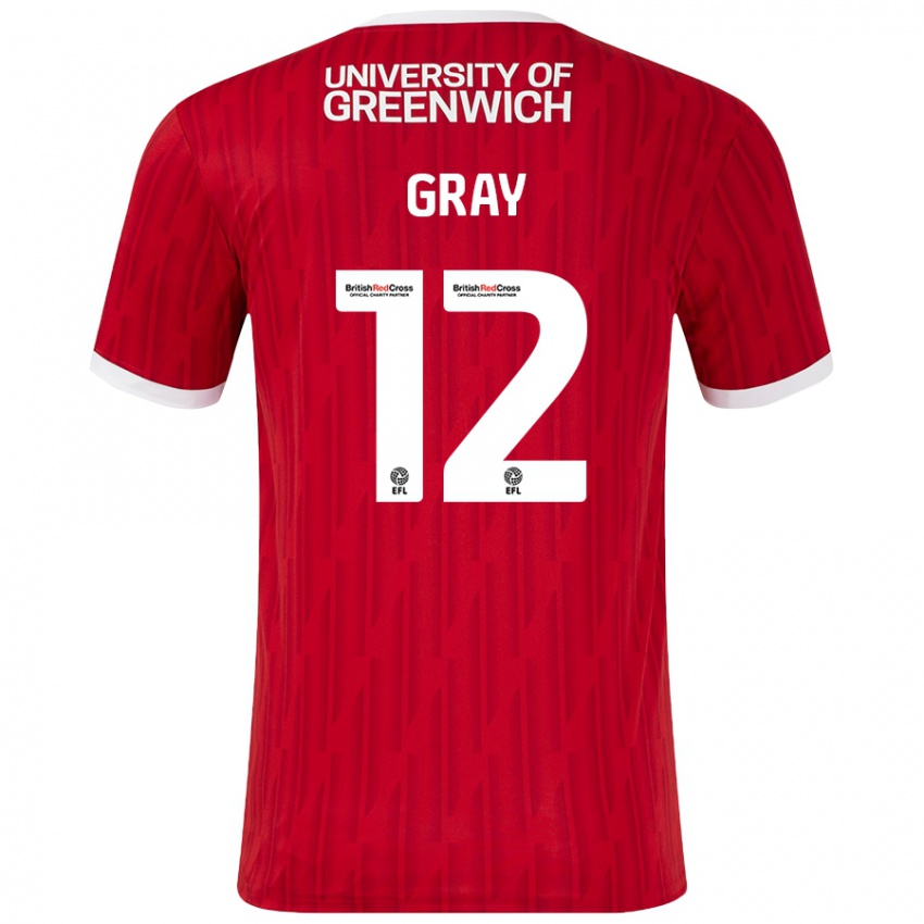 ילדים Jessica Gray #12 אדום לבן ג'רזי ביתית 2024/25 חולצה קצרה