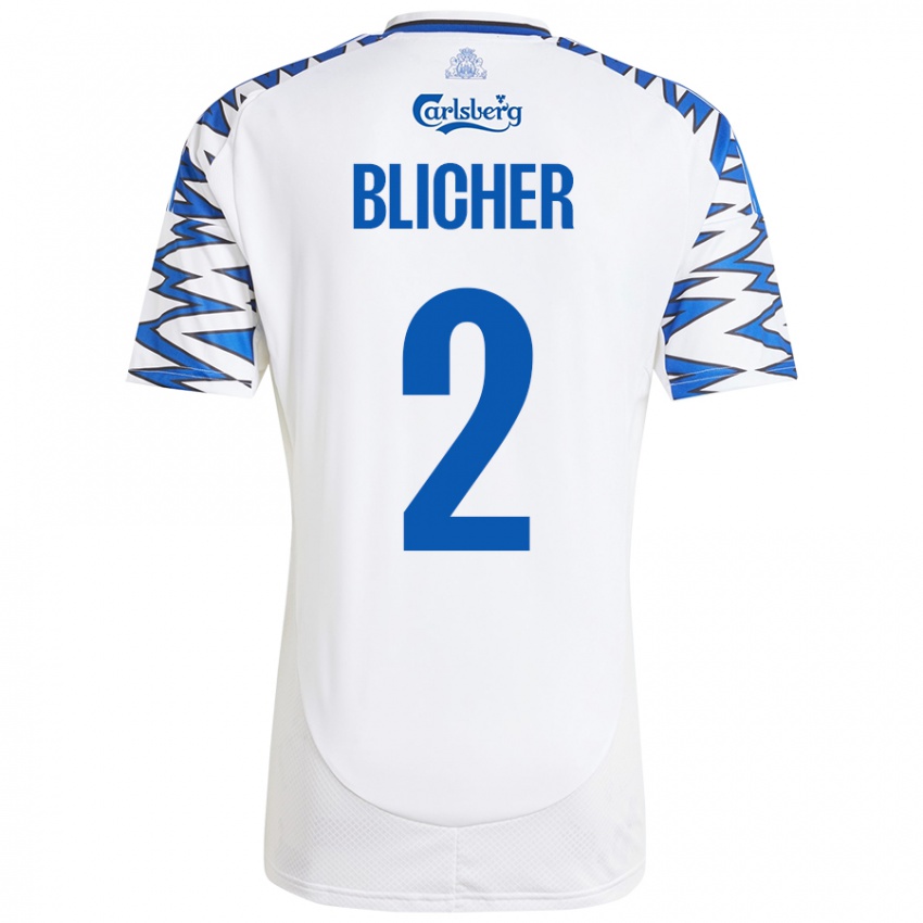 ילדים Nicolai Blicher #2 לבן כחול שמיים ג'רזי ביתית 2024/25 חולצה קצרה