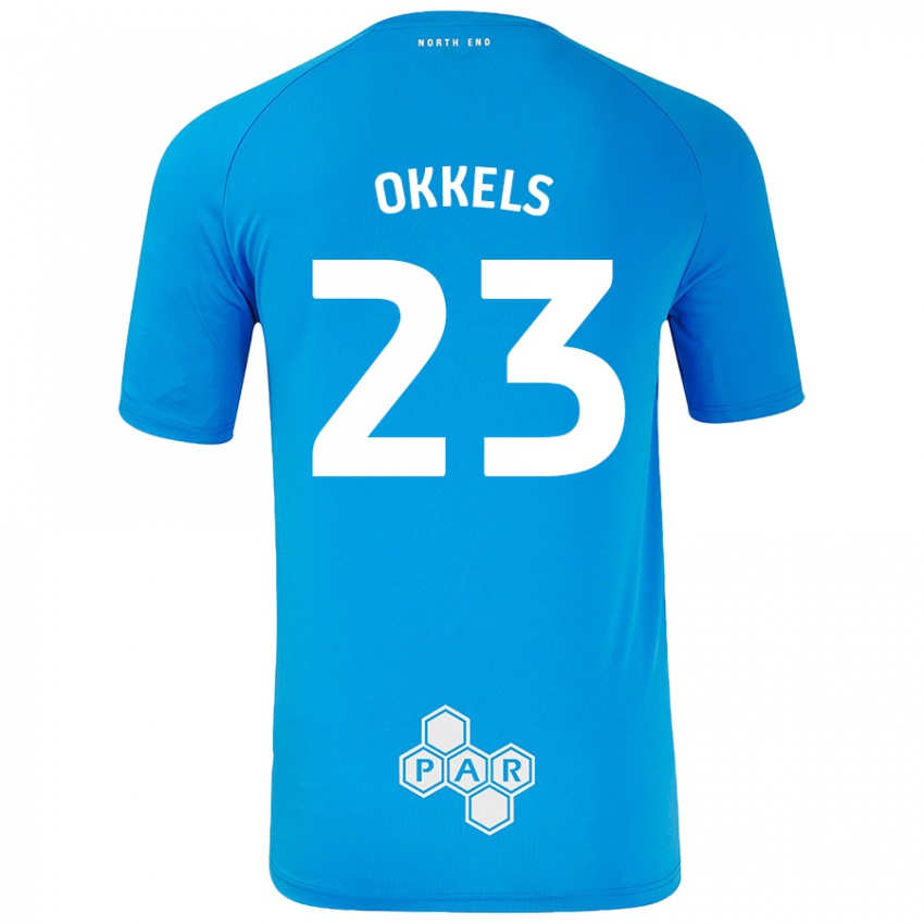 ילדים Jeppe Okkels #23 כחול שמיים הרחק ג'רזי 2024/25 חולצה קצרה